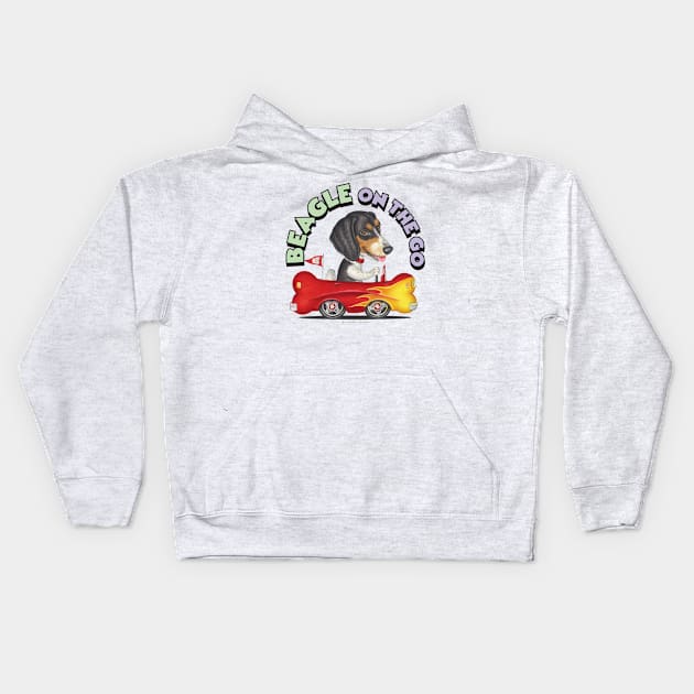 fun loving dog tri colored  Beagle dog vintage Driving  Car fur baby Kids Hoodie by Danny Gordon Art